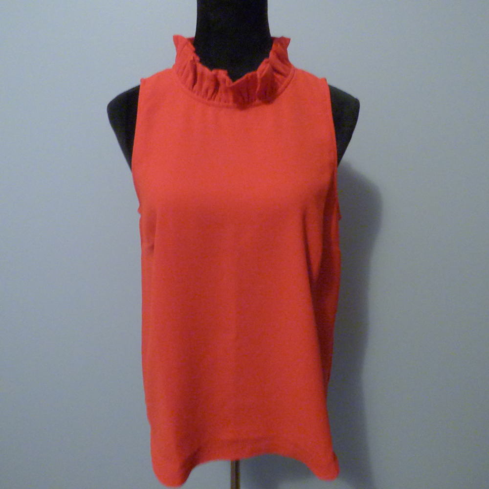 J. Crew Sleeveless Blouse with Ruffle Neck in Red